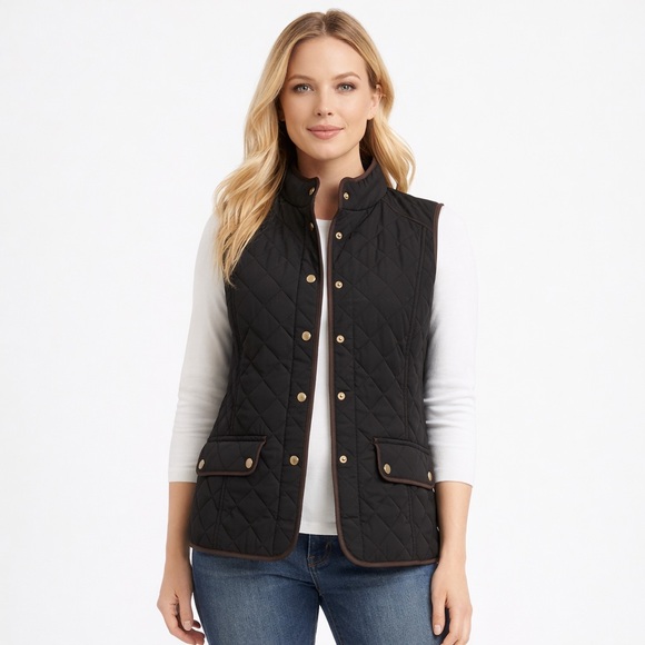 G.H. Bass & Co. Jackets & Blazers - G.H. Bass Quilted Vest Black with Brown Trim & Snap Front Size Medium